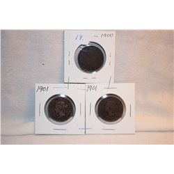 3 Canada Large Cents - 1900, 1901(2)