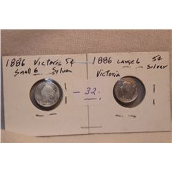 2 Canada Sterling Silver 1886 (large 6), 1886 (small 6)