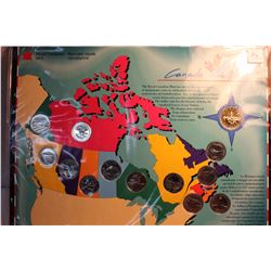 Canada 25 Cent Set w/Loonie - in Map Holder - Coins are BU