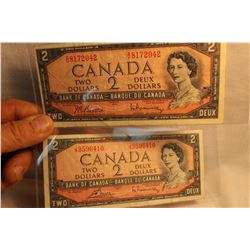 2 Canada 1954 Two Dollar Banknotes