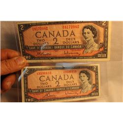 2 Canada 1954 Two Dollar Banknotes