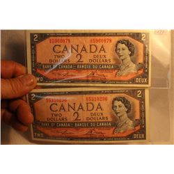 2 Cdn. 1954 Two Dollar Banknotes - Lawson/Bouey