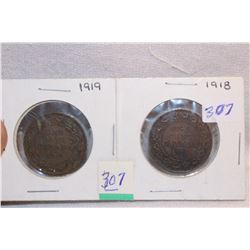 Canada One Cent Coins - 1918; 1919