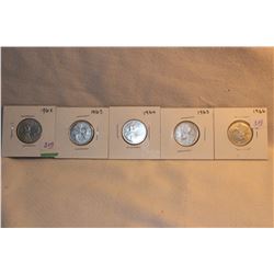 Canada Twenty-Five Cents - 1962; 1963; 1964; 1965; 1966 - Silver