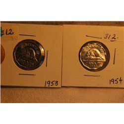 Canada Five Cent Coins - 1953; 1954 - Steel