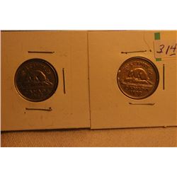 Canada Five Cent Coins (2) 1937