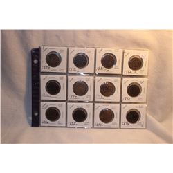 Canada One Cent Coins (12) 1859;1876H;1881H; 1882H; 1884;1887; 1888; 1893; 1896; 1897;1898;1899