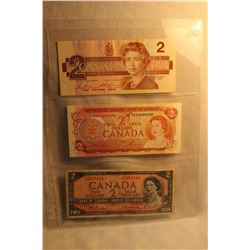 Canada Two Dollar Bills (3) 1986; 1974; 1954