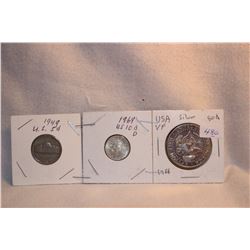 U.S.A. Coins (3) 1949 Nickel; 1969 Dime; 1966 Half Dollar