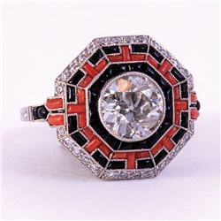 Unknown | Diamond, Onyx and Coral Ring