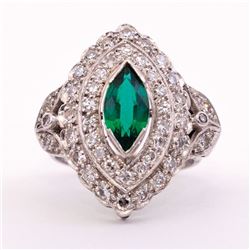Unknown | Marquise Emerald and Diamond Cluster Ring