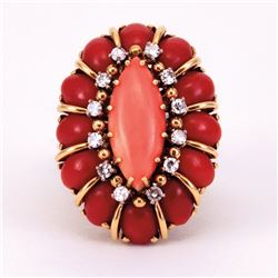 Unknown | Very Fine Coral & Diamond Ring