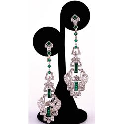 Unknown | Art Deco Diamond & Emerald Earrings