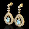 Image 1 : 2.25 CTW Aquamarine & Micro Pave VS/SI Diamond Earrings Designer 14K Yellow Gold - REF-103X3T - 2314