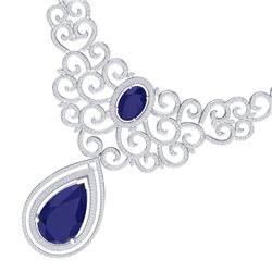 87.52 CTW Royalty Sapphire & VS Diamond Necklace 18K White Gold - REF-1727T3X - 39842