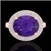Image 2 : 4 CTW Amethyst & Micro Pave VS/SI Diamond Certified Ring 14K Rose Gold - REF-89F8M - 20901