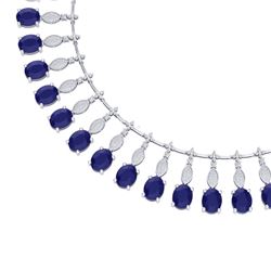 65.62 CTW Royalty Sapphire & VS Diamond Necklace 18K White Gold - REF-1072T8X - 39126