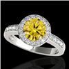 Image 1 : 1.4 CTW Certified Si Fancy Intense Yellow Diamond Solitaire Halo Ring 10K White Gold - REF-180Y2N - 