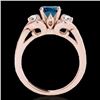 Image 2 : 1.7 CTW SI Certified Fancy Blue Diamond 3 Stone Solitaire Ring 10K Rose Gold - REF-218M2F - 35346