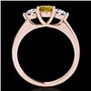 Image 2 : 2 CTW Certified Si Fancy Intense Yellow Diamond 3 Stone Solitaire Ring 10K Rose Gold - REF-281Y8N - 