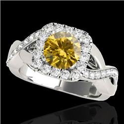 2 CTW Certified Si Fancy Intense Yellow Diamond Solitaire Halo Ring 10K White Gold - REF-234T5X - 33