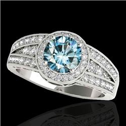 1.5 CTW SI Certified Fancy Blue Diamond Solitaire Halo Ring 10K White Gold - REF-180H2W - 34074