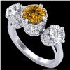 Image 1 : 3.06 CTW Intense Fancy Yellow Diamond Art Deco 3 Stone Ring 18K White Gold - REF-390K9R - 37392