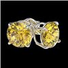 Image 4 : 2.11 CTW Certified Intense Yellow SI Diamond Solitaire Stud Earrings 10K White Gold - REF-309X3T - 3