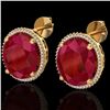 Image 1 : 25 CTW Ruby & Micro Pave VS/SI Diamond Certified Halo Earrings 18K Yellow Gold - REF-254R5K - 20276
