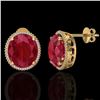 Image 2 : 25 CTW Ruby & Micro Pave VS/SI Diamond Certified Halo Earrings 18K Yellow Gold - REF-254R5K - 20276