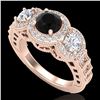 Image 1 : 2.16 CTW Fancy Black Diamond Solitaire Art Deco 3 Stone Ring 18K Rose Gold - REF-254T5X - 37668