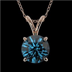 1 CTW Certified Intense Blue SI Diamond Solitaire Necklace 10K Rose Gold - REF-134M5F - 33189