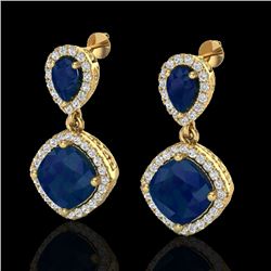 7 CTW Sapphire & Micro Pave VS/SI Diamond Earrings Designer Halo 10K Yellow Gold - REF-107T3X - 2021