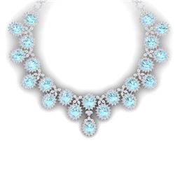 83 CTW Royalty Sky Topaz & VS Diamond Necklace 18K White Gold - REF-1381X8T - 38631