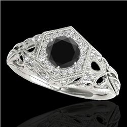 1.4 CTW Certified Vs Black Diamond Solitaire Antique Ring 10K White Gold - REF-78K9R - 34178