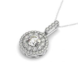 1.85 CTW Certified SI Diamond Solitaire Halo Necklace 14K White Gold - REF-220T9X - 29914