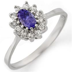 0.60 CTW Tanzanite & Diamond Ring 18K White Gold - REF-35X8T - 10769