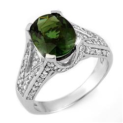 4.55 CTW Green Tourmaline & Diamond Ring 18K White Gold - REF-138W9H - 11607