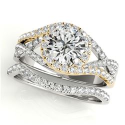 1.4 CTW Certified VS/SI Diamond 2Pc Set Solitaire Halo 14K White & Yellow Gold - REF-239F5M - 31006