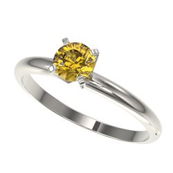 0.50 CTW Certified Intense Yellow SI Diamond Solitaire Engagement Ring 10K White Gold - REF-58K2R - 
