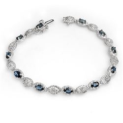 4.82 CTW Blue Sapphire & Diamond Bracelet 10K White Gold - REF-43K5R - 13922