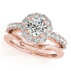 1.75 CTW Certified VS/SI Diamond 2Pc Wedding Set Solitaire Halo 14K Rose Gold - REF-404M9F - 31194