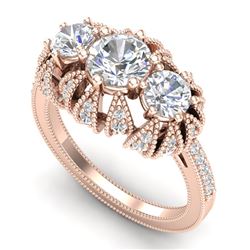 2.26 CTW VS/SI Diamond Art Deco Micro Pave 3 Stone Ring 18K Rose Gold - REF-345N5Y - 37002