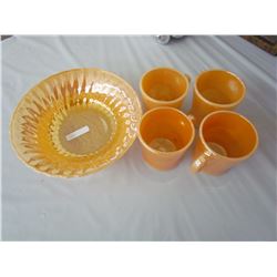 Fire King lustre bowls & 4 cups