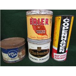 Copenhagen chew tin, Zig-Zag, Brier, Clubman tobacco tins