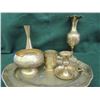 Image 1 : Brass platter, cups, bowl and candle holders