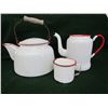 Image 1 : Enamel wear white/red kitchen items - coffee cup, kettle and tea pot