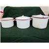 Image 1 : Enamel wear white/red kitchen items - 3 pots, 1 with no lid