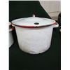 Image 2 : Enamel wear white/red kitchen items - 3 pots, 1 with no lid