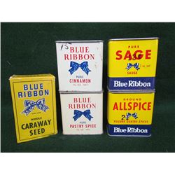 Blue Ribbon spice tins & 1 box